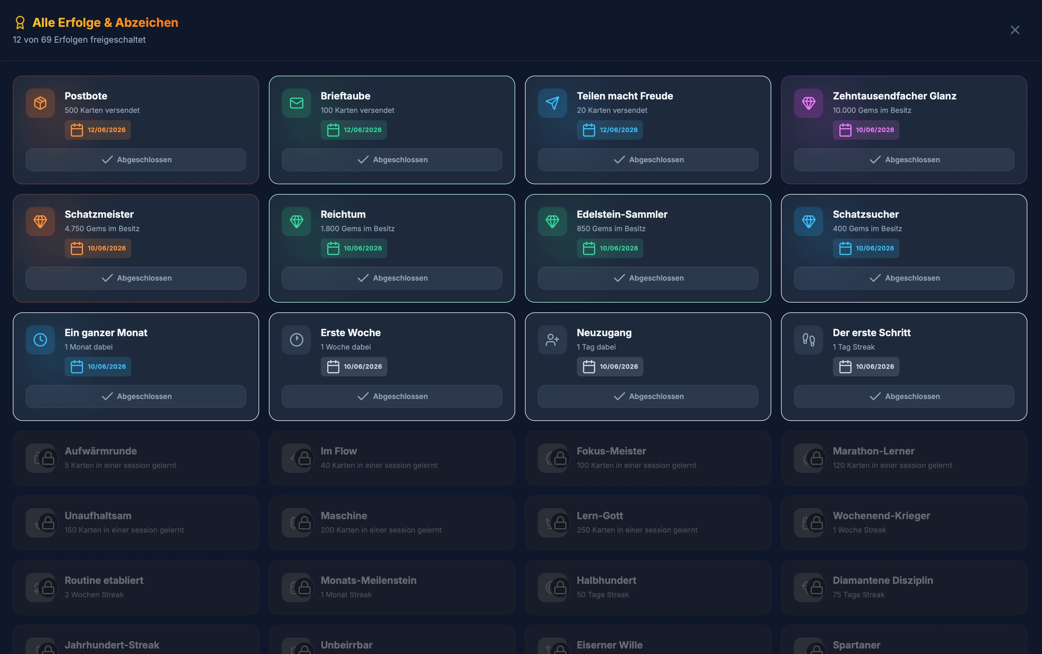 NeuronCard Achievements und Badges