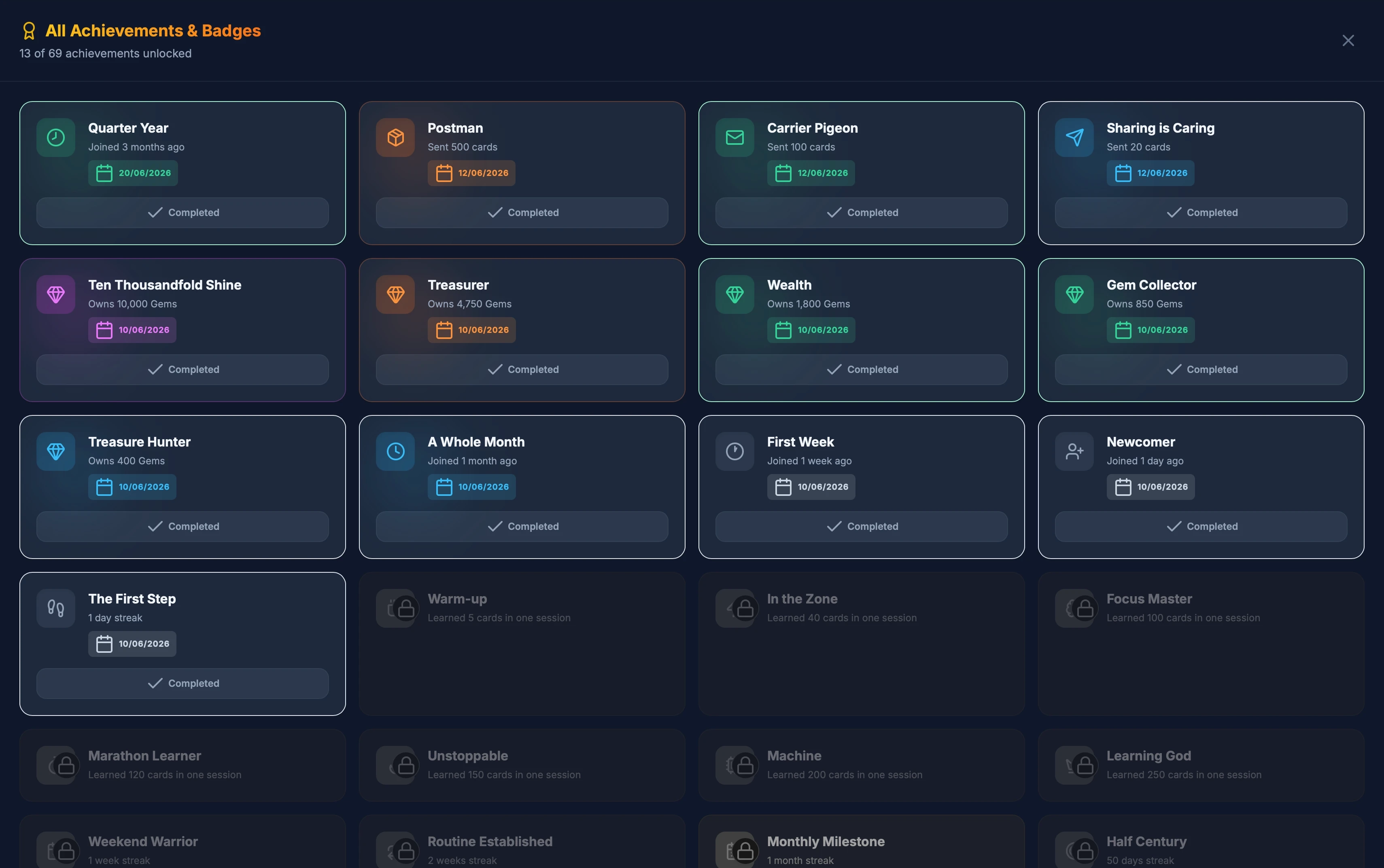 NeuronCard Achievements and Badges
